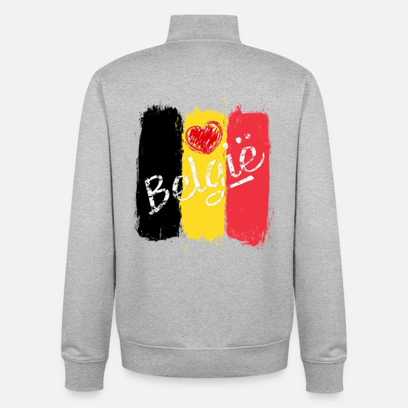 Drapeau Belgique avec Cœur – Design Grunge - Sweat zippé unisexe en coton bio Stanley/Stella - gris chiné