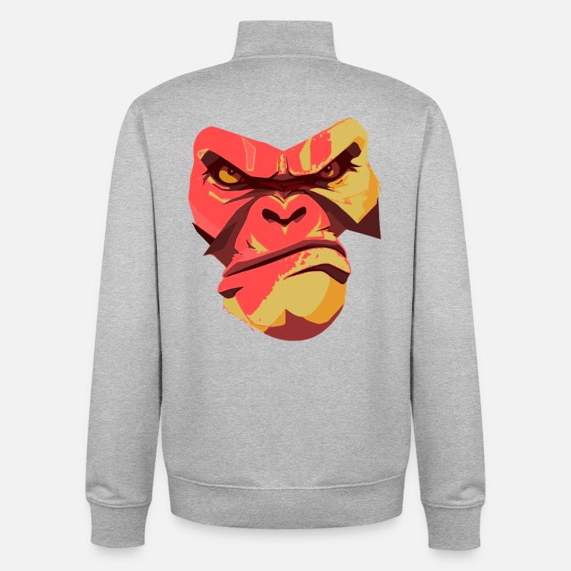 Conception Gorilla Power Back - Sweat zippé unisexe en coton bio Stanley/Stella - gris chiné