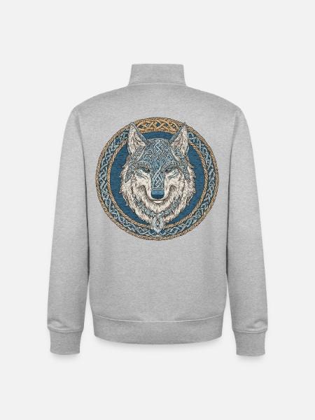 Nordic Wolf Mythology - Unisex Organic Zip Sweatshirt by Stanley/Stella - heather grey
