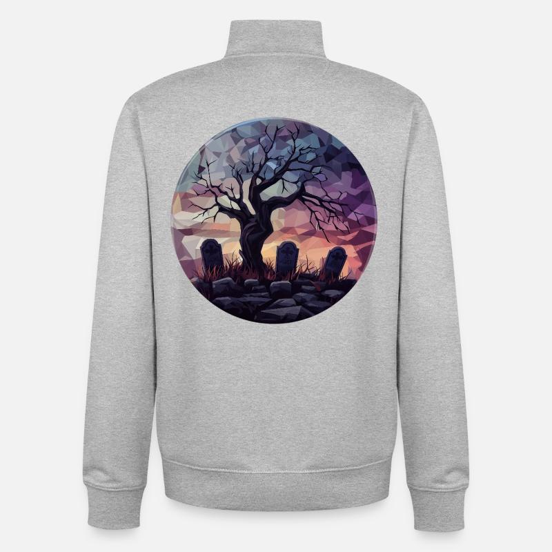 Geometric Ghost Tree at Sunset - Unisex Organic Zip Sweatshirt by Stanley/Stella - heather grey