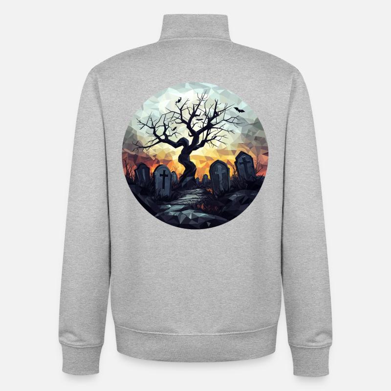 Spukiger Friedhof mit knorrigem Baum - Unisex Organic Zip Sweatshirt von Stanley/Stella - Grau meliert