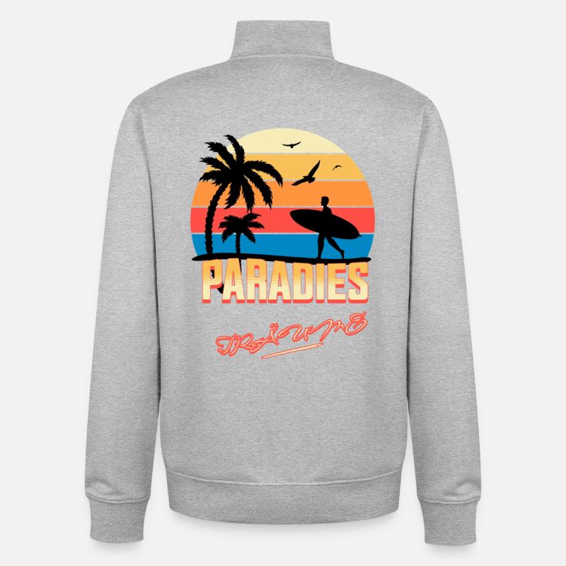 Plage vacances coucher de soleil illustration - Sweat zippé unisexe en coton bio Stanley/Stella - gris chiné