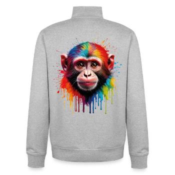 Colorful monkey with color explosion - Unisex Organic Zip Sweatshirt by Stanley/Stella - heather grey - Back - AI Model Male 185 light (185cm)
