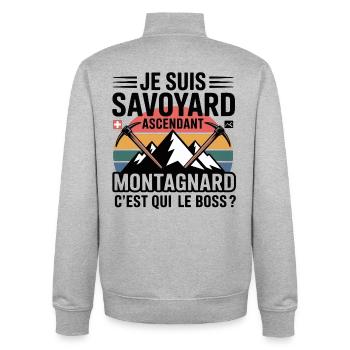 Mountain and Pic de Cime, Nickname of Ascension - Unisex Organic Zip Sweatshirt by Stanley/Stella - heather grey - Back - AI Model Male 185 light (185cm)