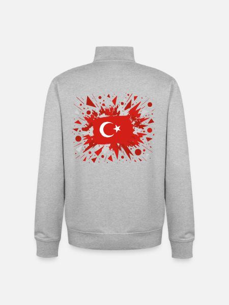 Turkish flag with Artistic Splash Rain - Unisex Organic Zip Sweatshirt by Stanley/Stella - heather grey