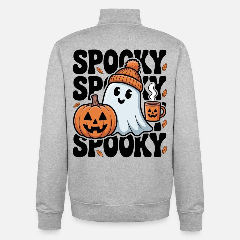 Fantôme effrayant d'Halloween - Sweat zippé unisexe en coton bio Stanley/Stella - gris chiné
