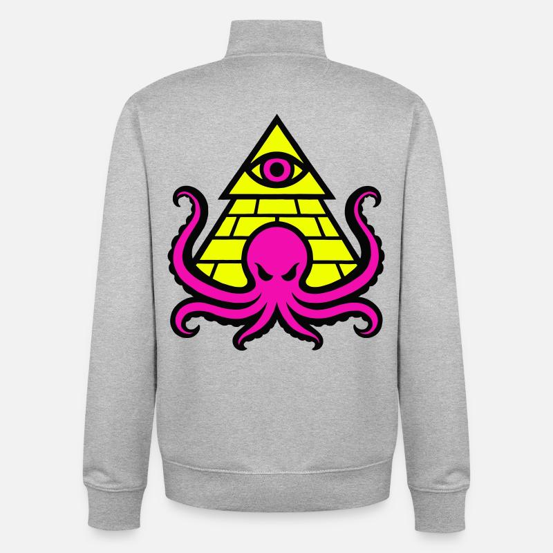 Pyramid with occult octopus and eye - Unisex Organic Zip Sweatshirt by Stanley/Stella - heather grey