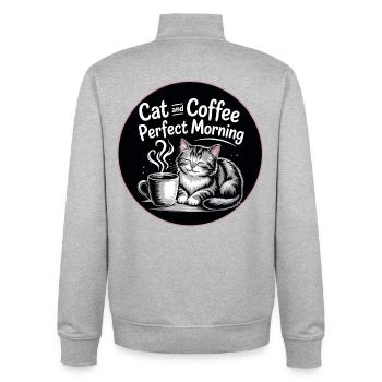 Café au lait pour chat, humeur matinale - Sweat zippé unisexe en coton bio Stanley/Stella - gris chiné - Dos - AI Model Male 185 light (185cm)