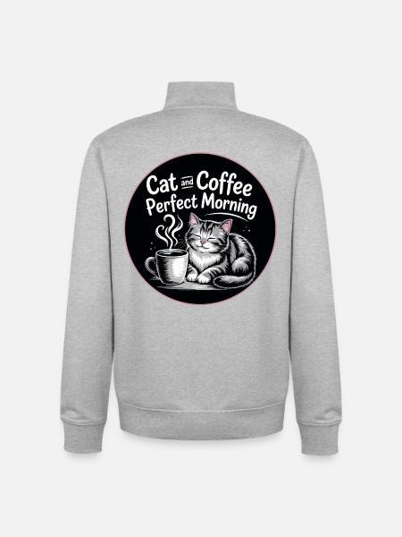 Cat milk coffee morning mood - Unisex Organic Zip Sweatshirt by Stanley/Stella - heather grey