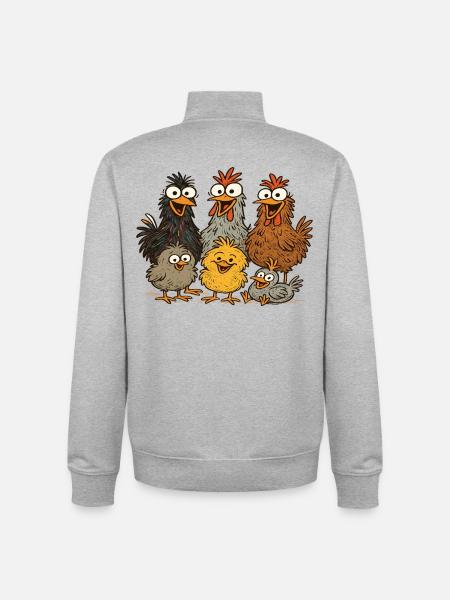 Bunte Hühner Cartoon Muster - Unisex Organic Zip Sweatshirt von Stanley/Stella - Grau meliert