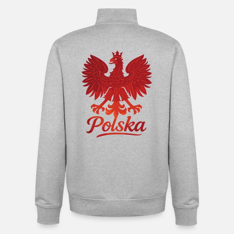 Drapeau de l'aigle polonais rouge, cadeau - Sweat zippé unisexe en coton bio Stanley/Stella - gris chiné