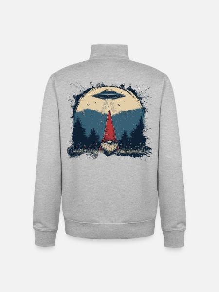 Gartenzwerg und UFO - Unisex Organic Zip Sweatshirt von Stanley/Stella - Grau meliert