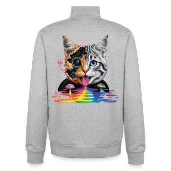Surreales Katzen-Half-Glitch-Design - Unisex Organic Zip Sweatshirt von Stanley/Stella - Grau meliert - Hinten - AI Model Male 185 light (185cm)