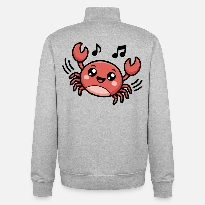 Dessin animé de crabe chantant joyeux - Sweat zippé unisexe en coton bio Stanley/Stella - gris chiné