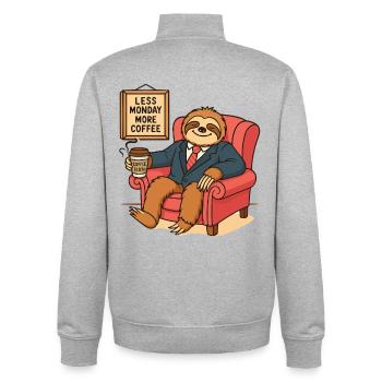 Chilly sloth in a business outfit - Unisex Organic Zip Sweatshirt by Stanley/Stella - heather grey - Back - AI Model Male 185 light (185cm)