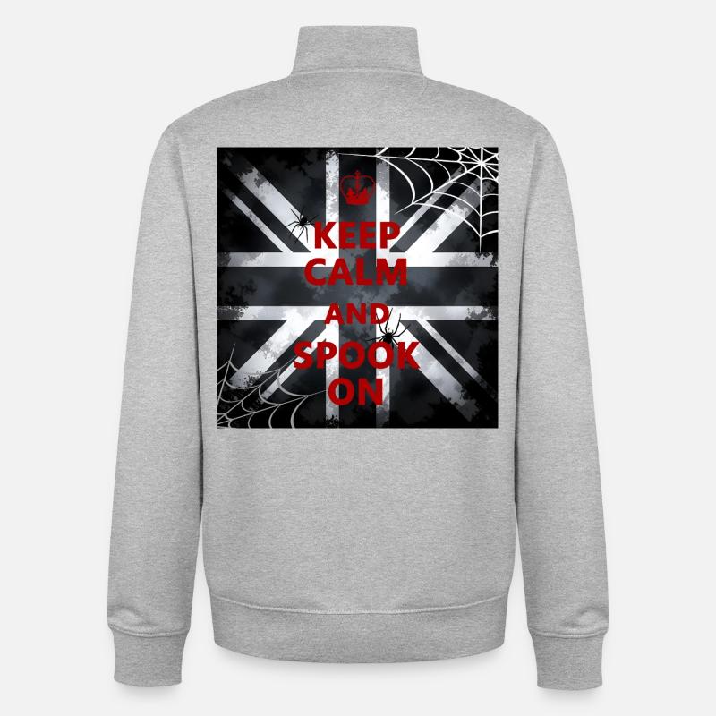 Keep Calm Spook Rouge - Sweat zippé unisexe en coton bio Stanley/Stella - gris chiné