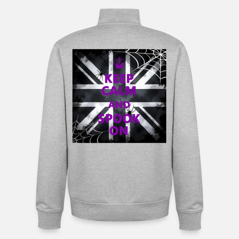 Keep Calm Spook Violet - Sweat zippé unisexe en coton bio Stanley/Stella - gris chiné