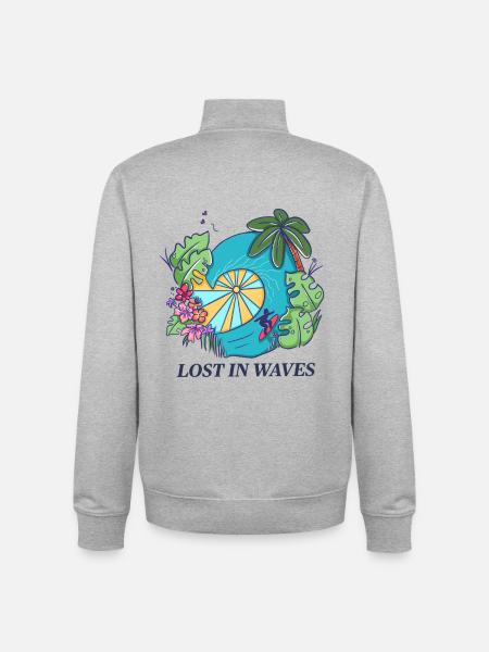 Lost in Waves – Tropical Surf Vibes Design - Unisex Organic Zip Sweatshirt by Stanley/Stella - heather grey