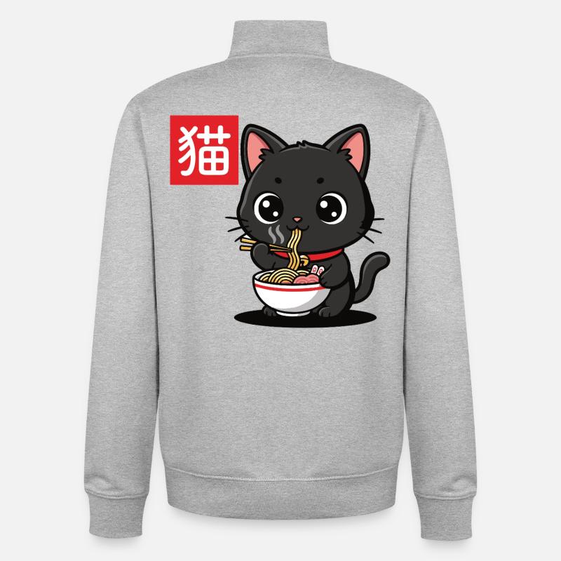 Kätzchen Isst Ramen Illustration - Unisex Organic Zip Sweatshirt von Stanley/Stella - Grau meliert