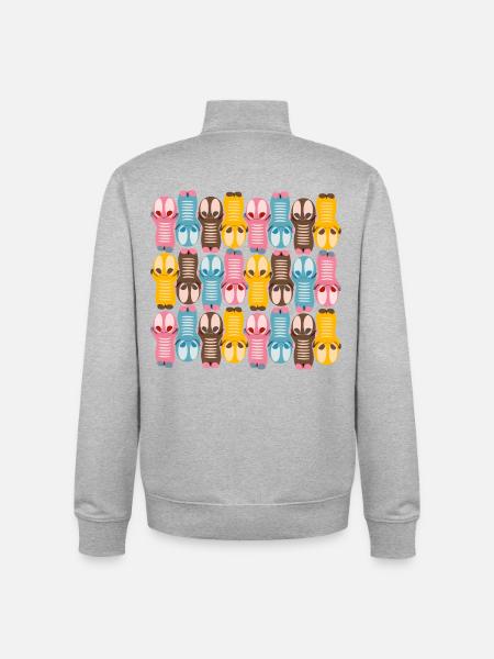 Søt kawaii-figurmønster med fargerike farger - Unisex genser med glidelås i økologisk bomull Stanley/Stella - gråmelert