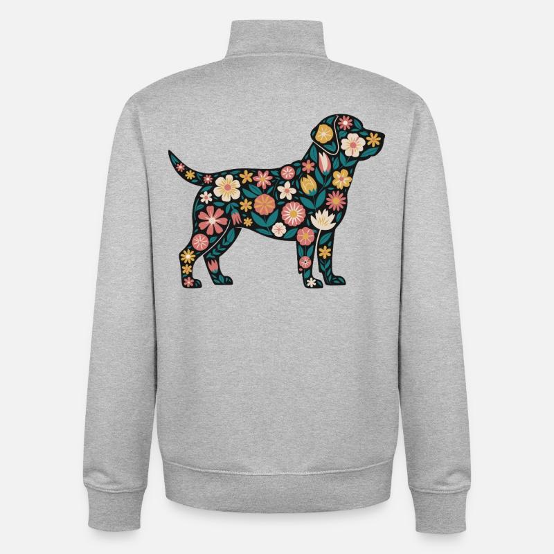 Silhouette de chien fleur - Sweat zippé unisexe en coton bio Stanley/Stella - gris chiné