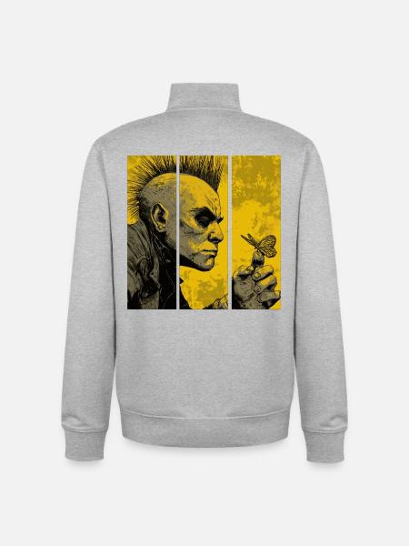 Punk rocker watches butterfly - Unisex Organic Zip Sweatshirt by Stanley/Stella - heather grey