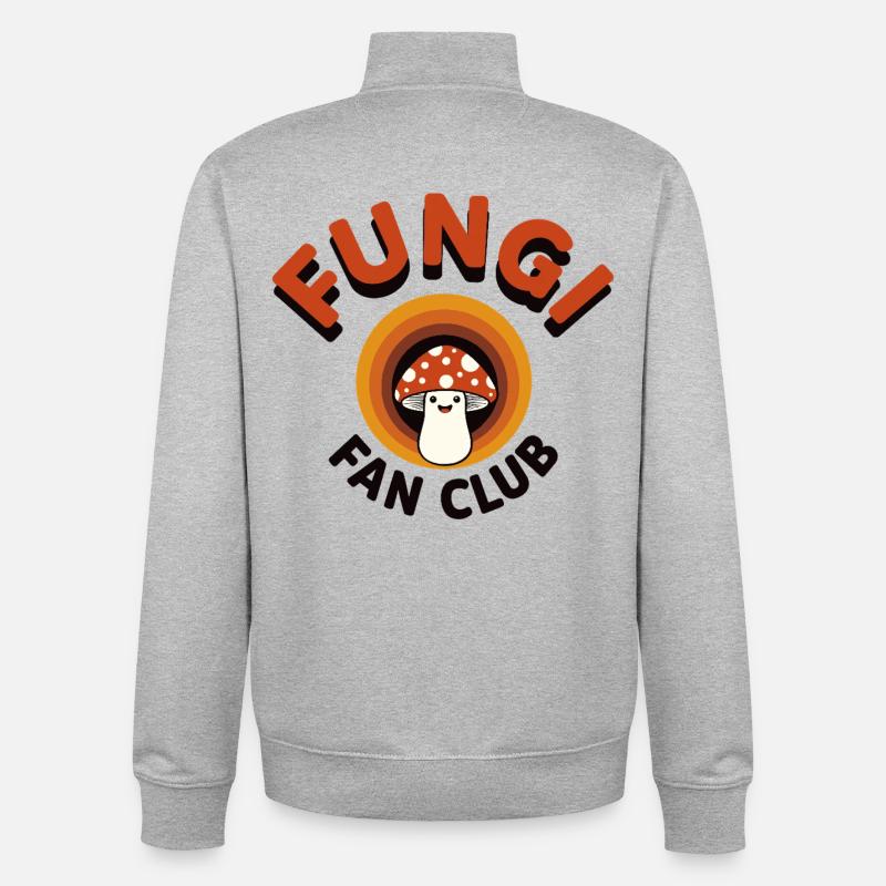 Fungi Fan Club Champignon Rétro Dicton - Sweat zippé unisexe en coton bio Stanley/Stella - gris chiné