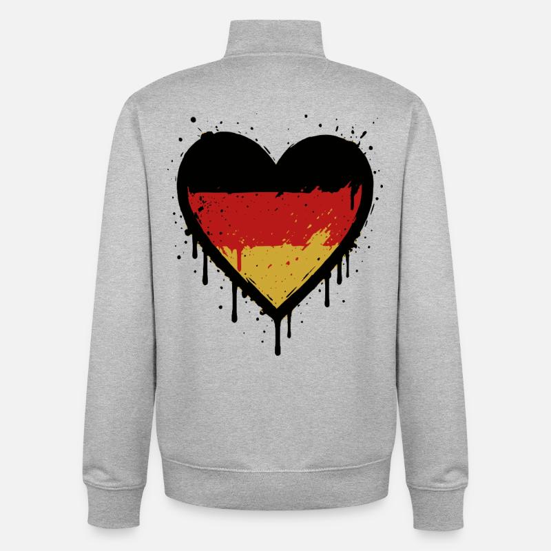 Coeur de l’Allemagne – Conception du drapeau grunge - Sweat zippé unisexe en coton bio Stanley/Stella - gris chiné
