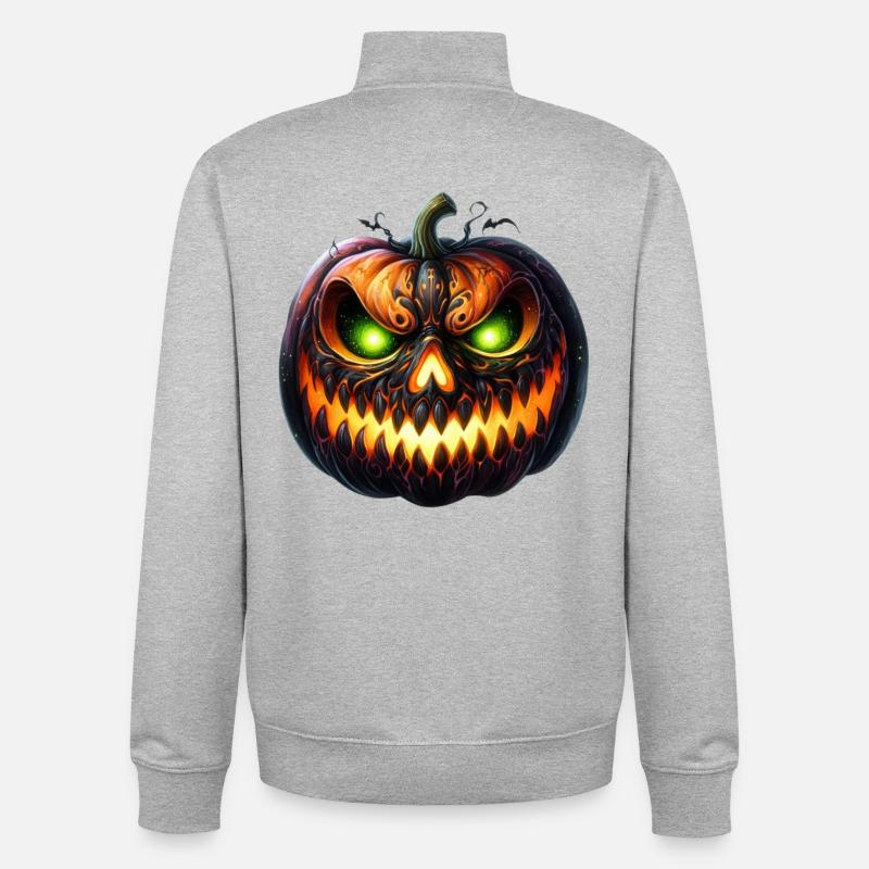 Neon Ember Pumpkin Face - Sweat zippé unisexe en coton bio Stanley/Stella - gris chiné