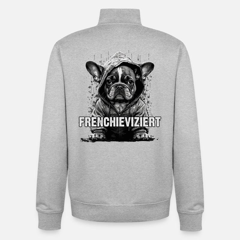 Bouledogue français cool - Sweat zippé unisexe en coton bio Stanley/Stella - gris chiné