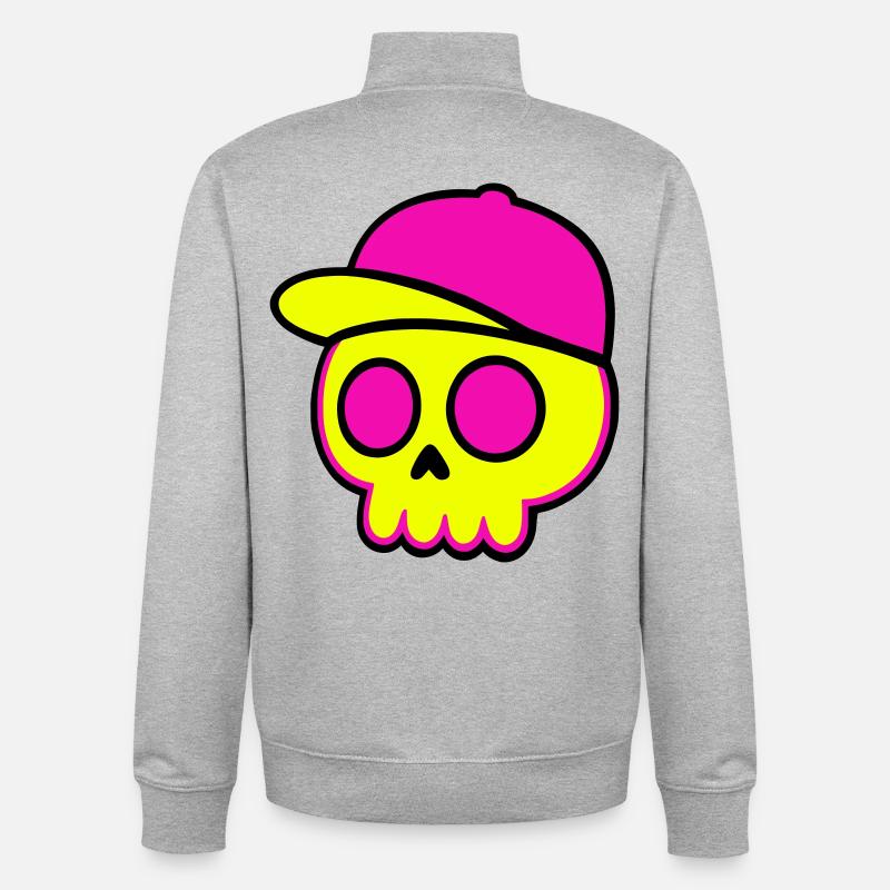 Neon Skull Cap Design - Unisex Organic Zip Sweatshirt by Stanley/Stella - heather grey