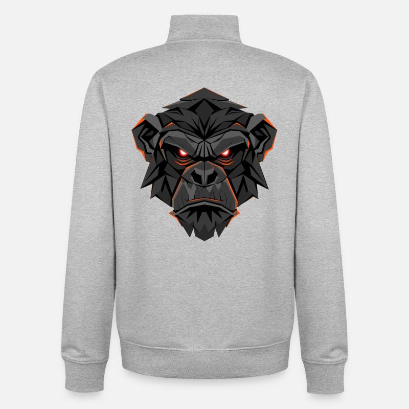 Neon Gorilla Lowpoly Face - Unisex Organic Zip Sweatshirt by Stanley/Stella - heather grey