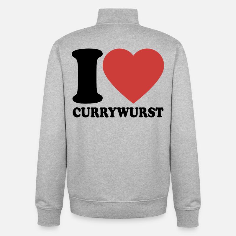 J’aime Currywurst - Cœur - Restauration rapide - Sweat zippé unisexe en coton bio Stanley/Stella - gris chiné