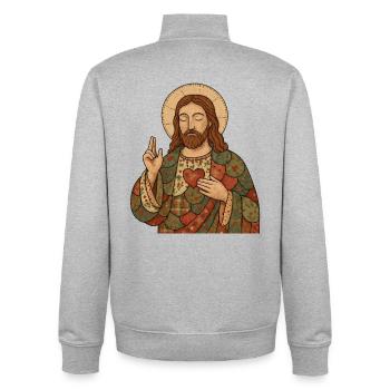 Christmas Patchwork Jesus - Unisex Organic Zip Sweatshirt by Stanley/Stella - heather grey - Back - AI Model Male 185 light (185cm)