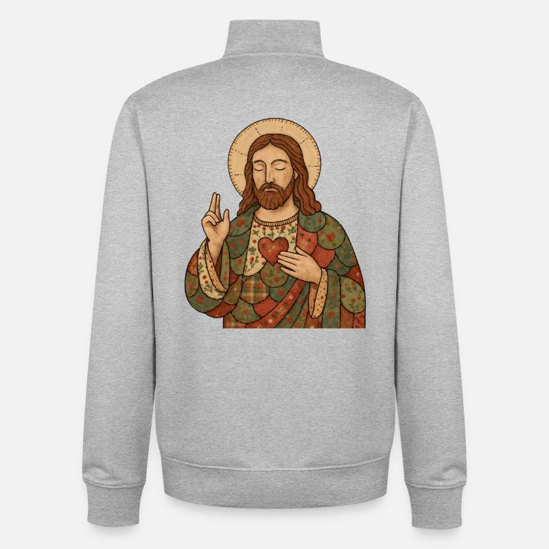 Patchwork de Noël Jésus - Sweat zippé unisexe en coton bio Stanley/Stella - gris chiné