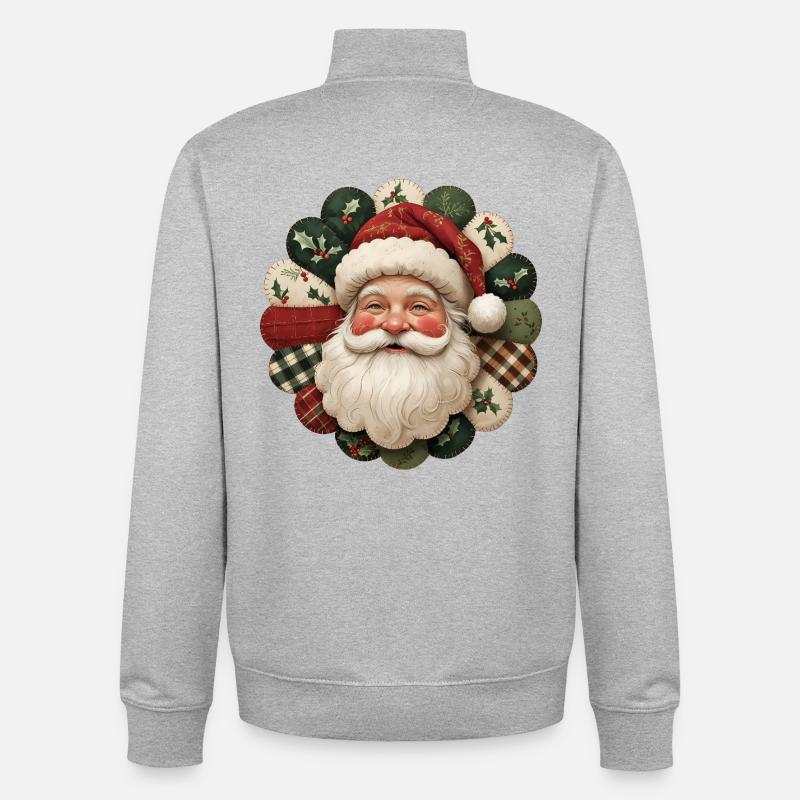 Patchwork Weihnachtsmann Motiv - Unisex Organic Zip Sweatshirt von Stanley/Stella - Grau meliert
