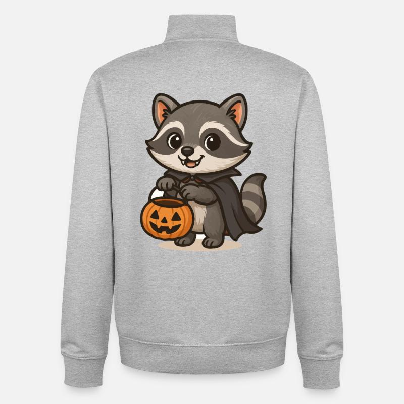 raton laveur avec panier d’Halloween - Sweat zippé unisexe en coton bio Stanley/Stella - gris chiné