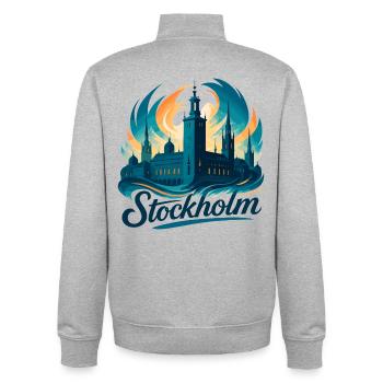 Stockholm la plus belle capitale Suède Cadeau - Sweat zippé unisexe en coton bio Stanley/Stella - gris chiné - Dos - AI Model Male 185 light (185cm)