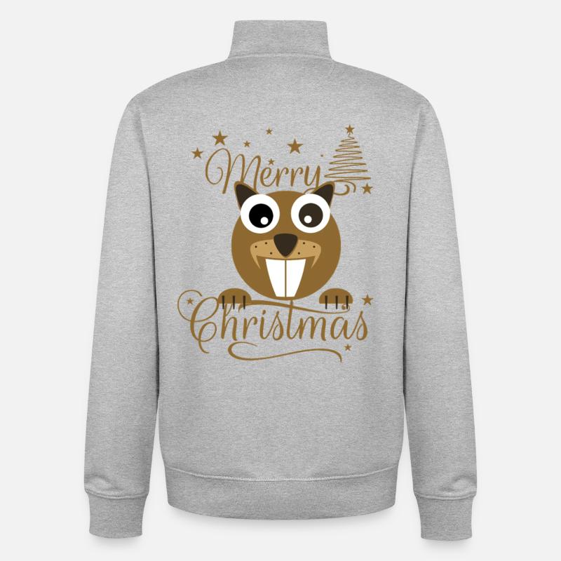 L’écureuil de Merry Chrysstman - Sweat zippé unisexe en coton bio Stanley/Stella - gris chiné