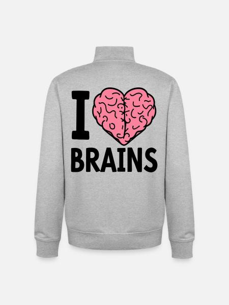 I Love Brains Zombie Saying - Unisex Organic Zip Sweatshirt by Stanley/Stella - heather grey