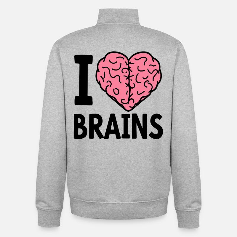 J’aime le dicton zombie de Brains - Sweat zippé unisexe en coton bio Stanley/Stella - gris chiné