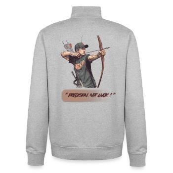 Precision instead of luck - Unisex Organic Zip Sweatshirt by Stanley/Stella - heather grey - Back - AI Model Male 185 light (185cm)