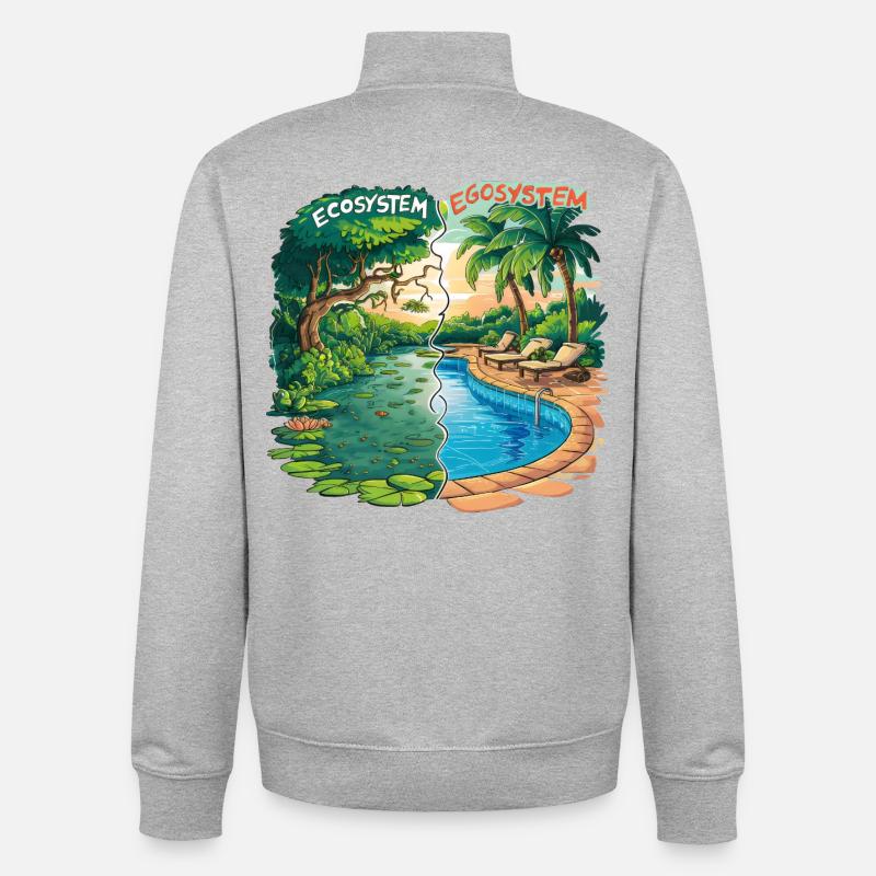 Ökosystem vs. Egosystem Umweltfreundliche Botschaft - Unisex Organic Zip Sweatshirt von Stanley/Stella - Grau meliert