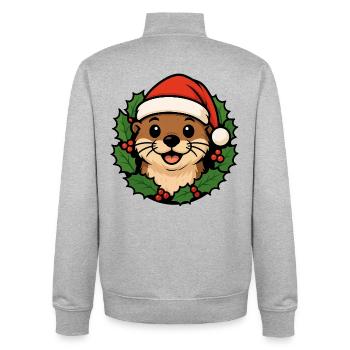 Christmas Otter – Funny XMAS Animal Cartoon - Unisex Organic Zip Sweatshirt by Stanley/Stella - heather grey - Back - AI Model Male 185 light (185cm)