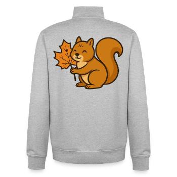 Cute Squirrel with Autumn Leaf Cartoon - Unisex Organic Zip Sweatshirt by Stanley/Stella - heather grey - Back - AI Model Male 185 light (185cm)