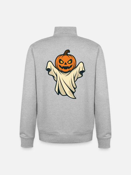 Halloween Pumpkin Ghost Spooky Design - Unisex Organic Zip Sweatshirt by Stanley/Stella - heather grey