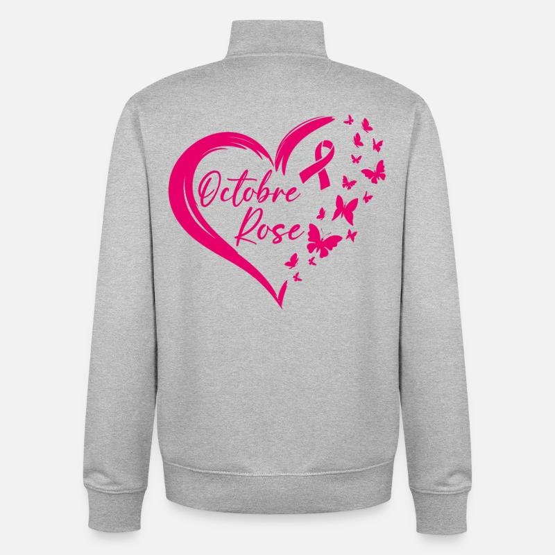 Octobre Rose Ruban Sensibilisation - Sweat zippé unisexe en coton bio Stanley/Stella - gris chiné
