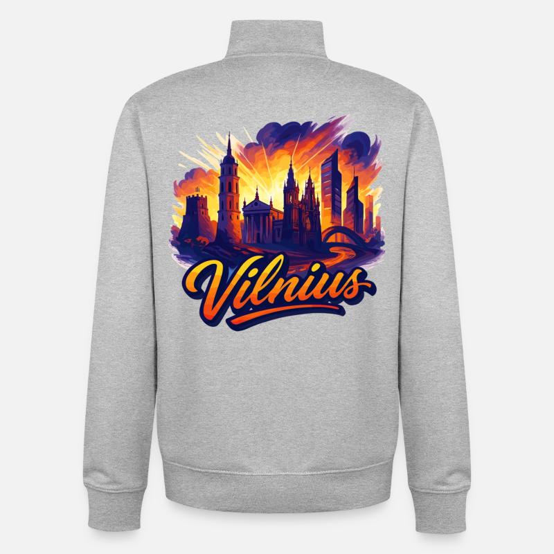 Vilnius Capitale Lituanie Baltique Cadeau - Sweat zippé unisexe en coton bio Stanley/Stella - gris chiné