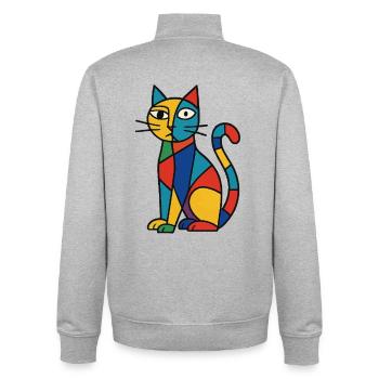 Variété de couleur de chat cubiste - Sweat zippé unisexe en coton bio Stanley/Stella - gris chiné - Dos - AI Model Male 185 light (185cm)