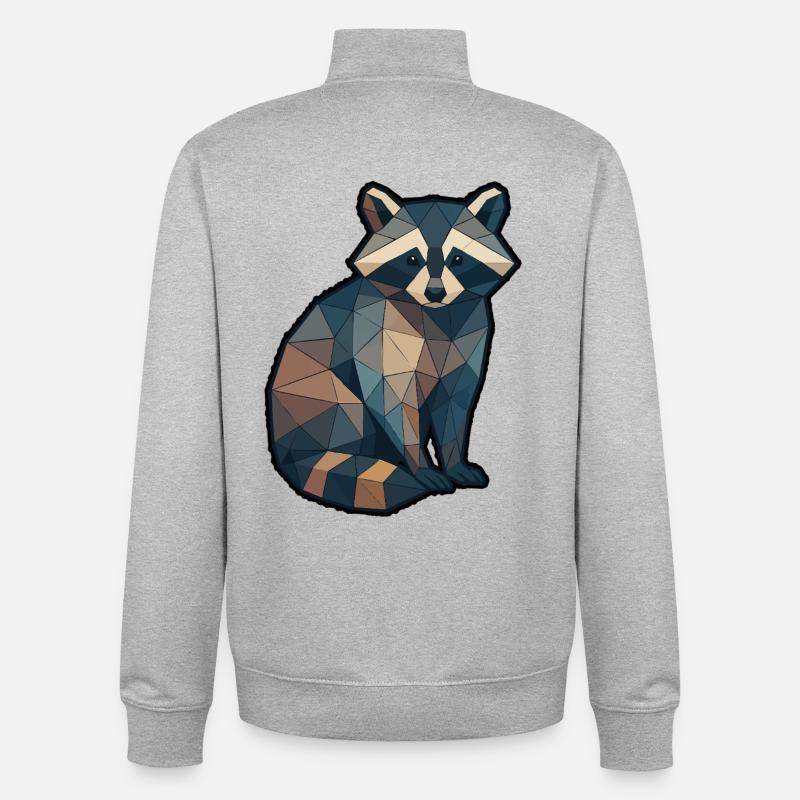 Raton laveur géométrique Low Poly - Sweat zippé unisexe en coton bio Stanley/Stella - gris chiné
